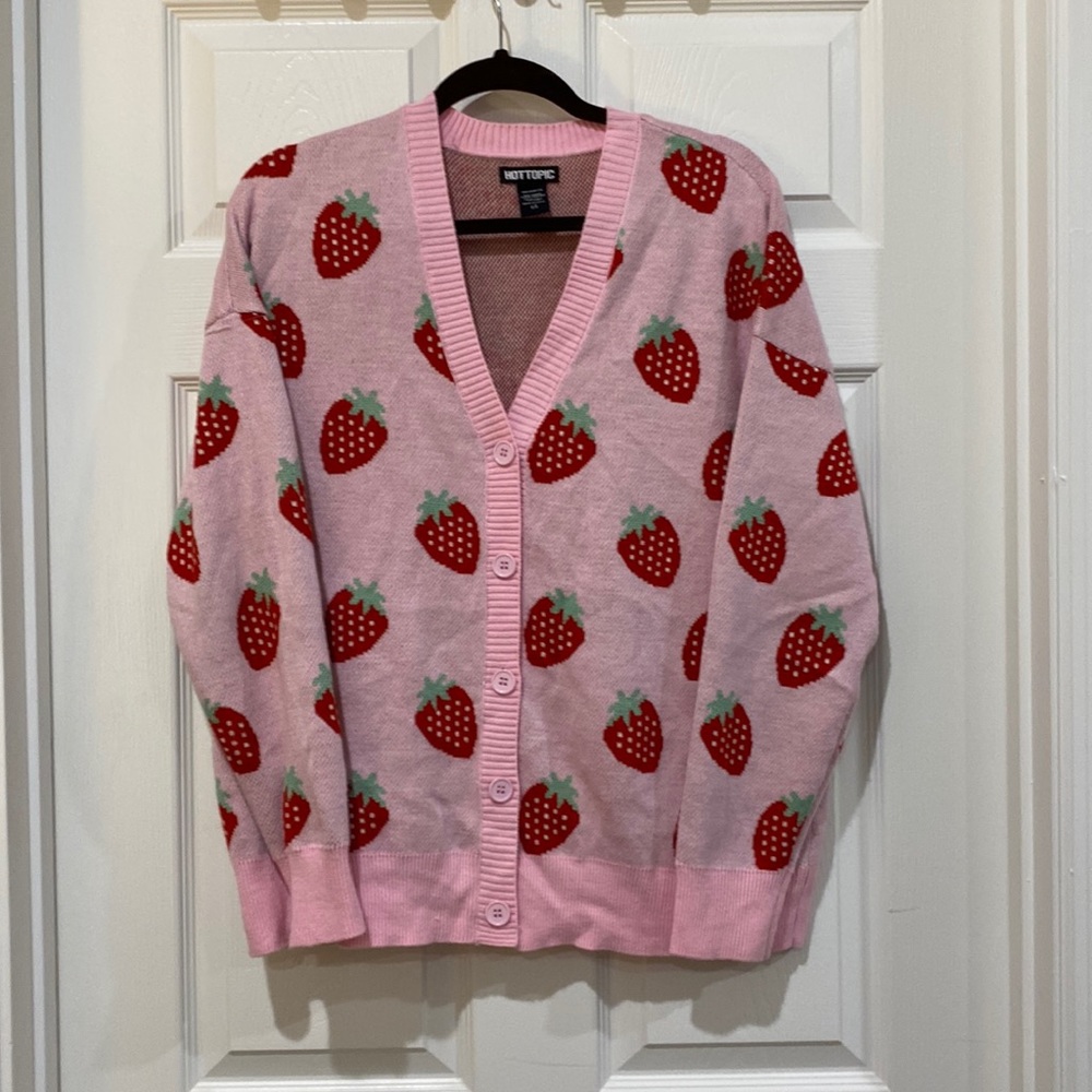 Ladies Hot Topic Strawberry Cardigan Sweater size L